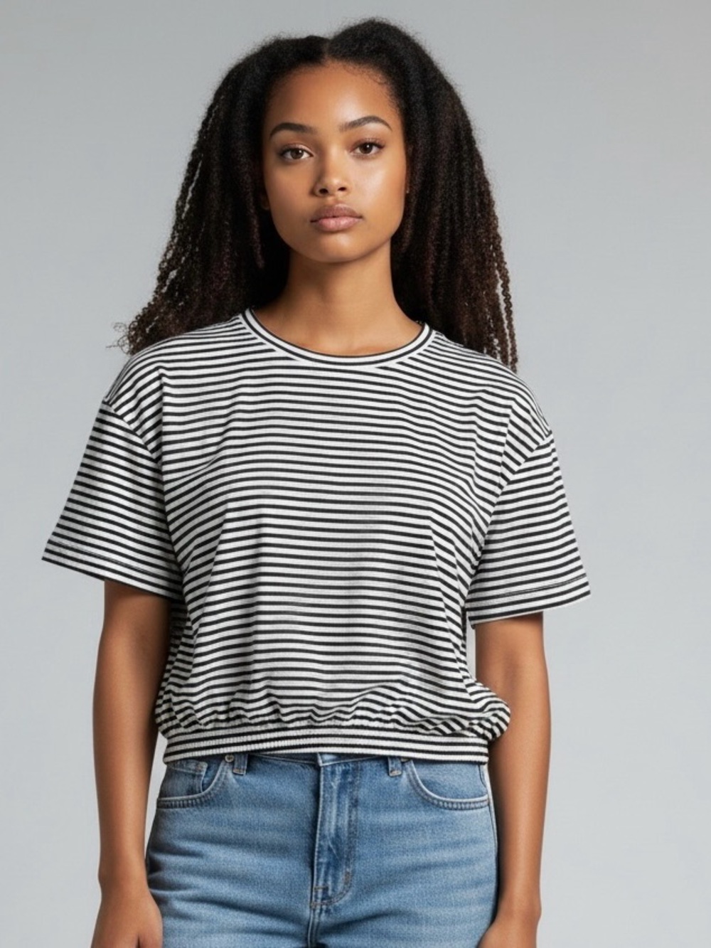 LOFT Striped Cropped T-Shirt – Black & White – Size XL – NWT